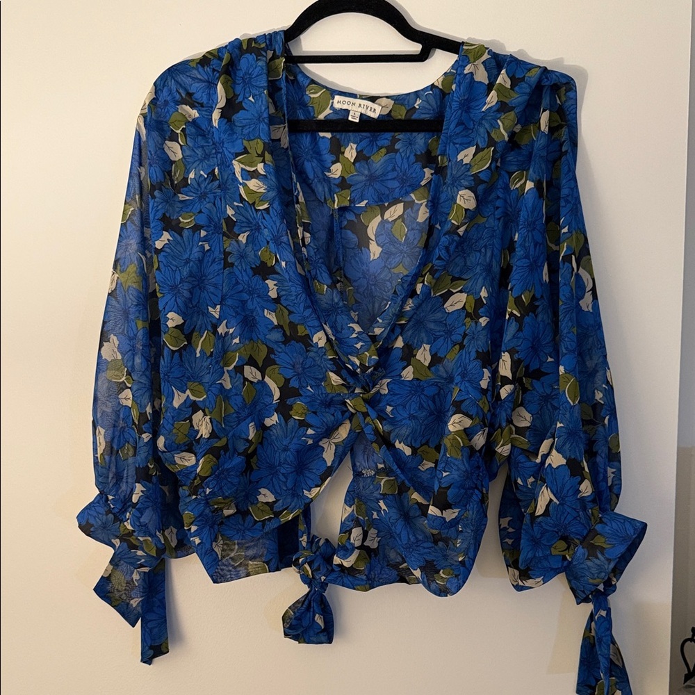 Zara Blue Floral Sheer Blouse